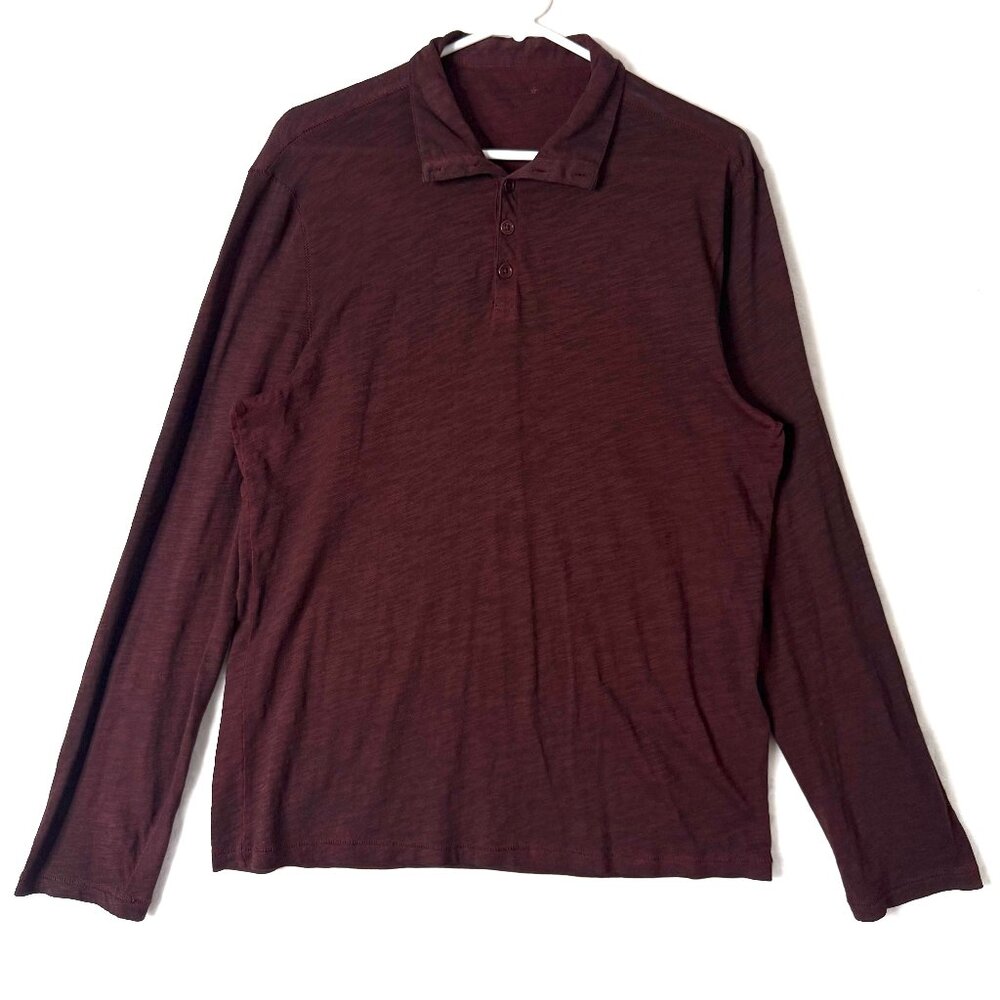 John Varvatos USA Henley Polo Long Sleeve Texture Cotton Shirt Mens M Red Maroon